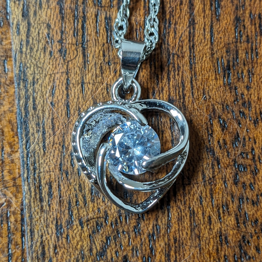 Sterling Silver Heart Crystal Pendant 925 And Necklace Chain